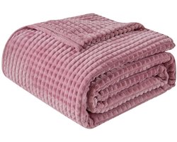 EMME Knuffeldeken Fluffy - 3D Touch Experience Fleecedeken, Zachte warme wollen deken, Deken voor op de bank, Deken voor op bed, Deken voor in de woonkamer, Grijs/paars, 130 x 150 cm