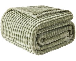 EMME Knuffeldeken Fluffy - 3D Touch Experience Fleecedeken, Zachte warme wollen deken, Deken voor op de bank, Deken voor op bed, Deken voor in de woonkamer, Grijsgroen, 130 x 150 cm