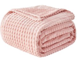 EMME Knuffeldeken Fluffy - 3D Touch Experience Fleecedeken, Zachte warme wollen deken, Deken voor op de bank, Deken voor op bed, Deken voor in de woonkamer, Lichtroze, 130 x 150 cm