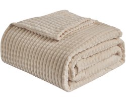EMME Knuffeldeken Fluffy - 3D Touch Experience Fleecedeken, Zachte warme wollen deken, Deken voor op de bank, Deken voor op bed, Deken voor in de woonkamer, Beige, 130 x 150 cm