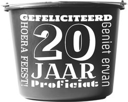 Emmer – 12 liter – zwart – Cadeau – Verjaardag – Kado – met tekst: Gefeliciteerd 20 jaar