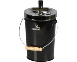 Emmer Asbak - Asbak voor buiten - Draaiasbak - Asbak met deksel - Asbak staand - 14x20cm - Chrome/Zwart