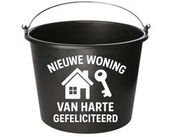 Emmer - Nieuwe woning gefeliciteerd - Cadeau emmer - met tekst - 12 liter - zwart