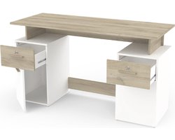EMOB - Bureau Pleun 2 lades, 2 draaideuren en 2 opbergvakken-mat wit/donkergrijs - CBA - Kantoor - Multicolor - Melamine; Spaanplaat - Kantoor - Op voorraad