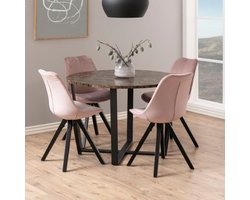 EMOB - Eettafel Amanda Ø110 - bruin marmer/zwart - Emob - Ronde eettafels 110cm - Bruin; Zwart - Melamine; Metaal - Ronde eettafels 110cm - Op voorraad