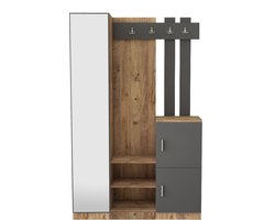 EMOB - Elegante kapstok met opbergruimte | Atlantic Pine Antraciet - Emob - Halkasten - Bruin; Antraciet - Melamine; Spiegel; Spaanplaat - Halkasten - Op voorraad