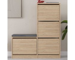 EMOB - Halbank met schoenenkasten Woody Fashion | 105 x 26 x 118,5 cm | Oak-design - Emob - Zitmeubelen - Bruin - Melamine; Spaanplaat - Zitmeubelen - Op voorraad