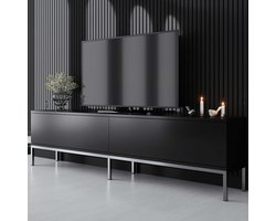 EMOB - Houten Fashion TV-meubel | 100% Melamine Laag | Zwart Zilver - Emob - Woonkamerkasten - Zwart - Melamine; MDF - Woonkamerkasten - Op voorraad