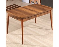 EMOB - Houten uitschuifbare eettafel in walnootafwerking - Emob - Eettafels deens ovaal - Bruin - Melamine; Spaanplaat - Eettafels deens ovaal - Op voorraad