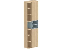 EMOB - Kolomkast Kuba 9 legplanken, 2 draaideuren-lichte eik/celadon grijs - Symbiosis - Smalle kasten - Bruin - Melamine; Spaanplaat - Smalle kasten - Op voorraad