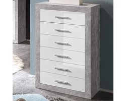 EMOB - Ladekast Inga 66cm met 6 lades - beton/wit - Emob - Ladekasten en dressoirs outlet - Wit; Grijs; Betonlook - Spaanplaat - Ladekasten en dressoirs outlet - Op voorraad