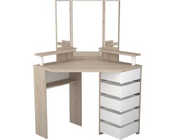 EMOB - Make-uptafel Sweet met spiegel - eik/wit - Parisot - Kantoor - Bruin - Spaanplaat - Kantoor - OP VOORRAAD