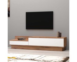 EMOB - Modern TV-meubel - Gemelamineerd | 160 cm Breedte | Atlantic Pine Wit - Emob - Woonkamerkasten - Bruin - Melamine - Woonkamerkasten - Op voorraad