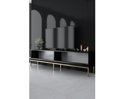 EMOB - Modern TV-meubel: Woody Fashion 100% Melamine Coating, Metalen Poten, Zwart Goud. - Emob - Woonkamerkasten - Zwart; Goud - Melamine; MDF - Woonkamerkasten - Op voorraad