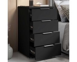 EMOB - Nachtkastje Nacho 46cm met 4 lades - zwart - Emob - Slaapkamerkasten - Zwart - Kunststof; Spaanplaat - Slaapkamerkasten - Op voorraad