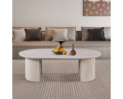 EMOB - Salontafel Lagos - 120x70x38cm - travertin - Rousseau - Ovale salontafels - Beige - MDF - Ovale salontafels - Op voorraad
