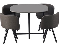 EMOB - Set tafel en stoelen Eva | 100 x 100 x 75 cm | Grijs - Rousseau - Eettafels met stoelen - Grijs - MDF; Metaal - Eettafels met stoelen - Op voorraad