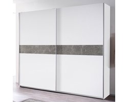 EMOB - Slaapkamerset Lola met bed 160x200, 2 nachtkastjes en kleerkast - wit/beton - Emob - Slaapkamer - Wit; Grijs; Betonlook - Spaanplaat - Slaapkamer - Tweepersoons - Op voorraad