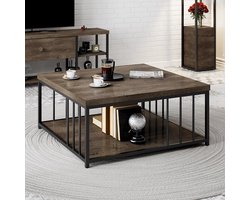 EMOB - Stijlvolle Walnoot Zwarte Salontafel - 100% Melamine Gecoat - Emob - Vierkante salontafels - Bruin - Melamine - Vierkante salontafels - Op voorraad