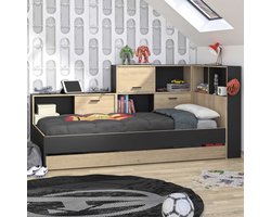 EMOB - Tienerbed met bedlade en opbergruimte Erwan | 90 x 200 cm | Châtaignier-design - Gautier - Diagone - Bedden met lades - Bruin - MDF - Bedden met lades - Eenpersoons - Normaal bed - Op voorraad