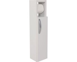 EMOB - Toiletkastje | 100% Melaminegecoat Spaanplaathout van 18 mm dik | 15 x 65 x 12 cm | Bevestigbaar aan de muur - Emob - Smalle kasten - Wit - Melamine - Smalle kasten - Op voorraad