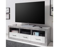 EMOB - Tv-meubel Inga 147cm - beton/wit - Emob - Woonkamerkasten - Betonlook - Spaanplaat - Woonkamerkasten - Op voorraad