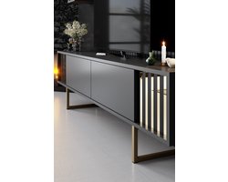 EMOB - tv-meubel Woody Fashion | 180 x 30 x 48 cm | Anthracite Black - Emob - Woonkamerkasten - Antraciet - Spaanplaat - Woonkamerkasten - Op voorraad