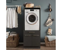 EMOB - Wasmachinekast Laundreezy | 68 x 68 x 162 cm | Antraciet - Emob - Wasmachinekasten - Zwart - MDF - Wasmachinekasten - Op voorraad