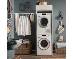 EMOB - Wasmachinekast Laundreezy | 68 x 68 x 200 cm | Wit - Emob - Hoge kasten - Wit - MDF - Hoge kasten - Op voorraad