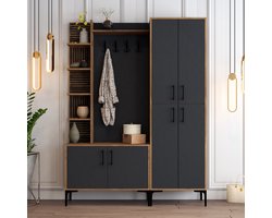 EMOB - Woody Fashion vestiaire Antraciet Notenhout Dikte 18 mm - Emob - Hoge kasten - Bruin; Antraciet - Melamine; Spaanplaat - Hoge kasten - Op voorraad