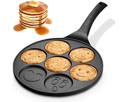 Emoji Pannenkoekenpan pancake  | 26cm | 7 Kop - Marmeren Anti Aanbaklaag met Smiley