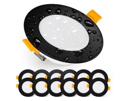 Emos Inbouwspots Badkamer, IP54 LED, 500 Lumen, 3000K Warm Wit, Waterbestendig, Ultra-plat, Badkamerverlichting, 12-pack Zwart, Inbouwspots Buiten