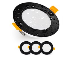 Emos Inbouwspots Badkamer, IP54 LED, 500 Lumen, 3000K Warm Wit, Waterbestendig, Ultra-plat, Badkamerverlichting, 3-pack Zwart, Inbouwspots Buiten