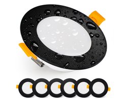 Emos Inbouwspots Badkamer, IP54 LED, 500 Lumen, 3000K Warm Wit, Waterbestendig, Ultra-plat, Badkamerverlichting, 6-pack Zwart, Inbouwspots Buiten