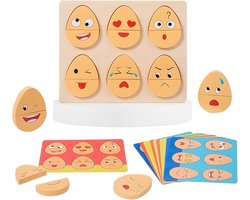 Emotie Matching Spel – Houten Educatief Speelgoed voor Kinderen – Dubbelzijdige Emoji Eieren met Kaarten en Bord – Montessori Leren Spel (1-3 jaar)