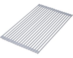 Emuca Afdruiprek voor borden en glazen van staal en siliconen, buigbaar en oprolbaar, grijze kunststof voor aanrecht