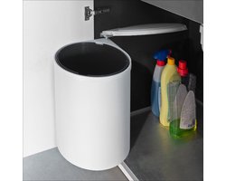 Emuca Afvalbak 13 Liter – Inbouw Prullenbak Ø33.5 cm – Uitdraaibare Afvalemmer – Geschikt voor deurbreedte 40 cm, inbouwdiepte 30 cm & Kasthoogte 45 cm - Wit