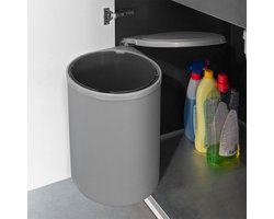 Emuca Afvalbak 13 Liter – Inbouw Prullenbak – Uittrekbare afvalemmer – Geschikt voor deurbreedte 40 cm, inbouwdiepte 30 cm & Kasthoogte 45 cm – Ø33.5 cm – Grijs
