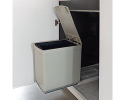 Emuca Inbouw Prullenbak - 16 L – Afvalemmer – Afvalbak Afvalscheiding – Geschikt vanaf deurbreedte 26 cm, Inbouwdiepte 40 cm & kasthoogte 56 cm – Grijs