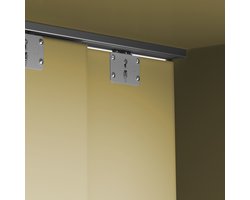 Emuca Kit van 2 schuifdeuren en Flow soft close kastbeslag kit met oppervlak rails 2,35m, panelen ni