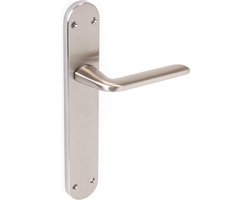 Emuca Klinken Sydney voor binnendeuren, met plaatje 43x250 mm, Aluminium en zamak, satijnnikkel, 1 set.