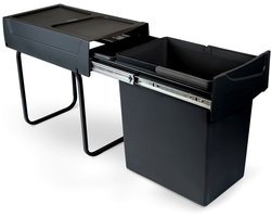 Emuca Recycle 1x20liter recyclingbak voor bodembevestiging en handmatig uitschuifbaar in keukenblok,