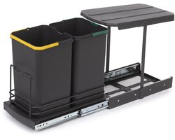 Emuca Recycle afvalbak voor bodembevestiging en handmatig/automatisch uitschuifbaar in keukenblok Re