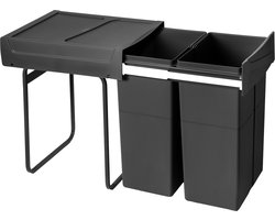 Emuca Recycle prullenbak voor bodembevestiging en handmatig uitschuifbaar in keukenblok Recycle 2x25