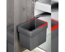 Emuca Recyclingcontainer, 15 L, deurbevestiging, automatische dekselopening, Kunststof,  Actraciet grijs