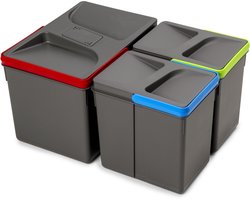 Emuca Recyclingcontainer voor keukenlade Recycle met geurdicht deksel, Hoogte 216mm, 2x12liter, 2x6l