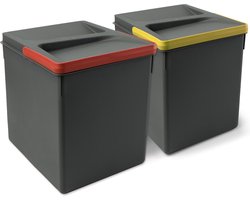 Emuca Recyclingcontainers voor keukenlade, hoogte 266 mm, 2x15L, Actraciet grijs