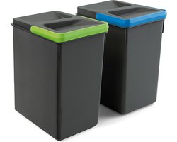 Emuca Recyclingcontainers voor keukenlade, hoogte 266 mm, 2x7L, Actraciet grijs