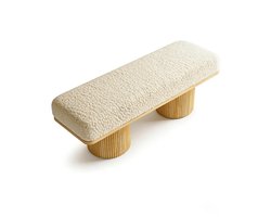 Emvae Bank - Halbank - Zitbank - Teddyfleece - 122 x 46 x 42,5 cm - Houten Onderstel - Crème