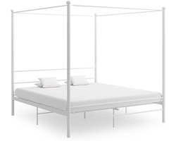 Emvae Bed - Hemelbed - 160x200 cm - Tweepersoonsbed met Lattenbodem - Bedframe - Bovenframe voor Gordijnen - Metaal -Wit